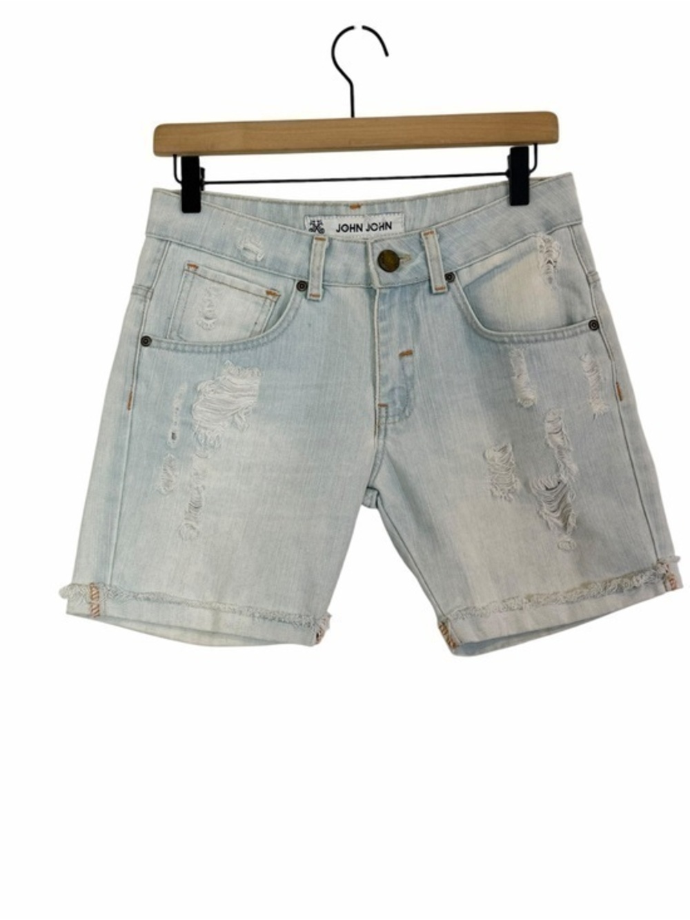 John John Premium Brazilian Denim Distressed Bermuda Shorts Light Wash Size 34